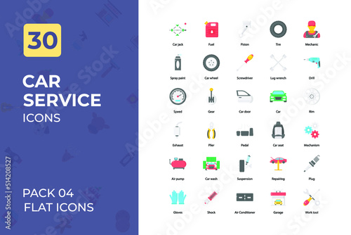 Car service Flat Icons Collection. Set contains such Icons car, plug, car battery, oil, mechanic, as  and more.