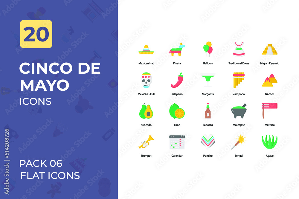 Cinco de mayo Flat Icons Collection. Set contains such horse, bullet, guitar, beer, drum, Icons as and more. Cinco de mayo Flat Icons Collection. Set contains such horse, bullet, guitar, beer, drum, Icons as and more.