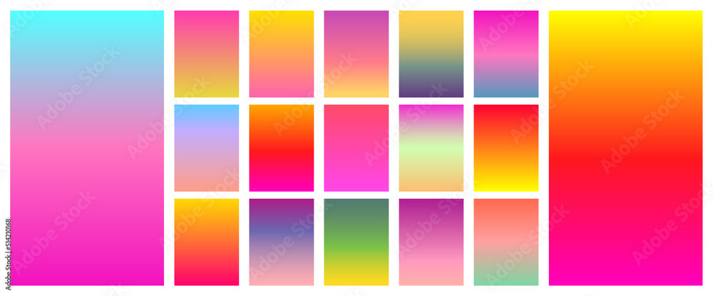 Soft sunset color gradient background set. Vector screen design for mobile app.