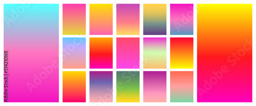 Soft sunset color gradient background set. Vector screen design for mobile app.