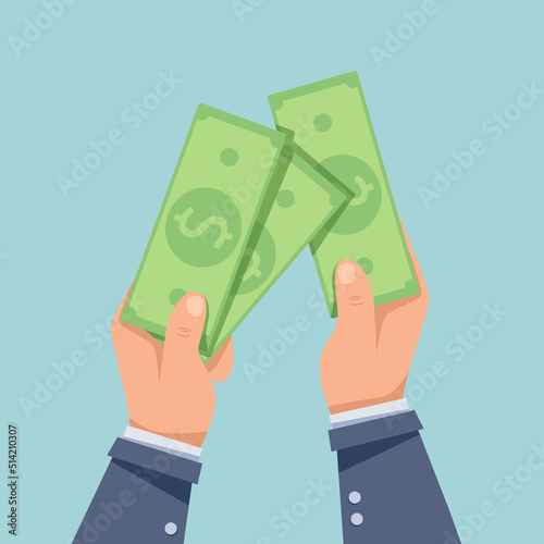 Hands counting paper money. Accounting, payroll. Vector illustration in a flat style.