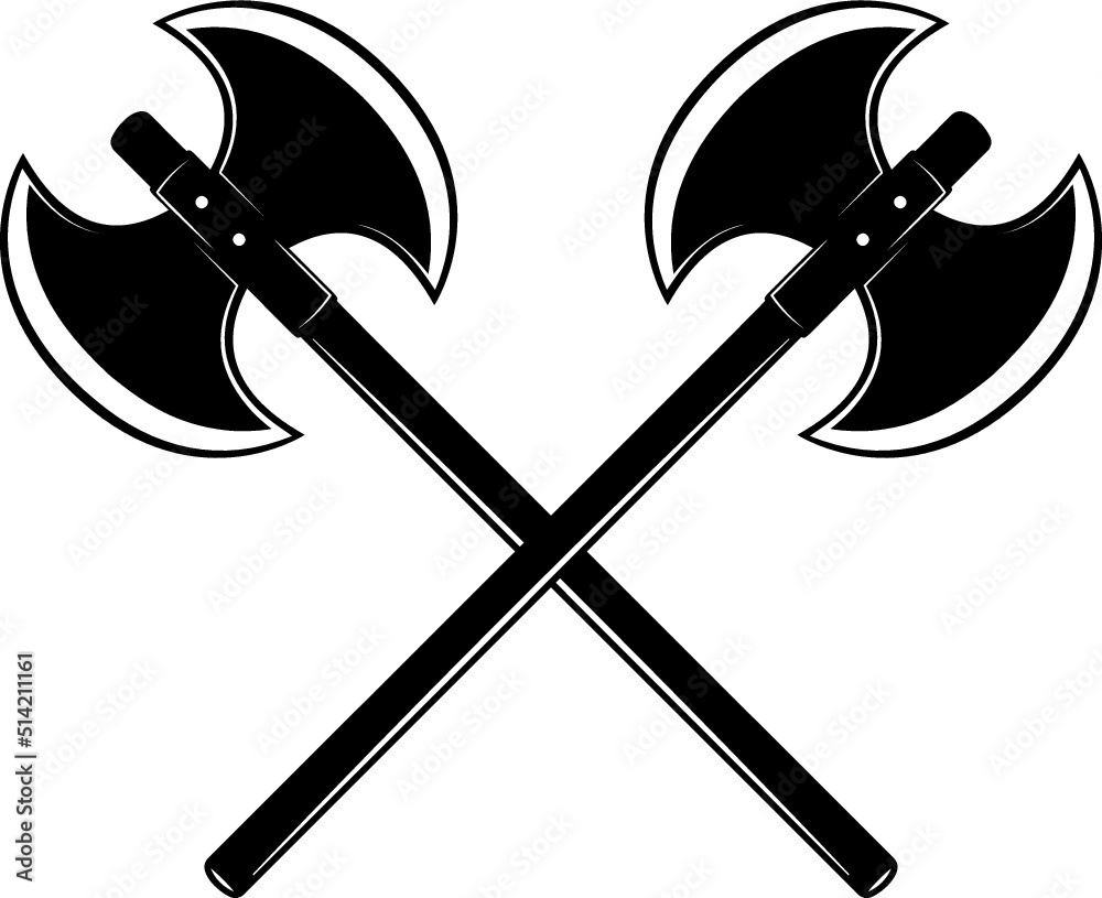 Crossed Double Bit Axe, Crossed Great Axe, Crossed axe in vector Stock