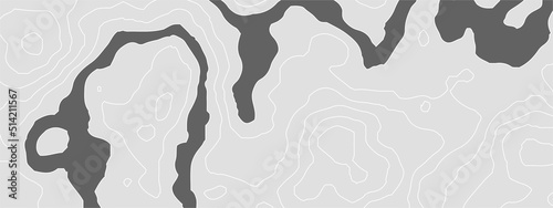 The stylized height of the topographic map in contour, lines. Torn paper edges for background. Ripped paper texture on transparent background. Paper art abstract gray and white water waves.