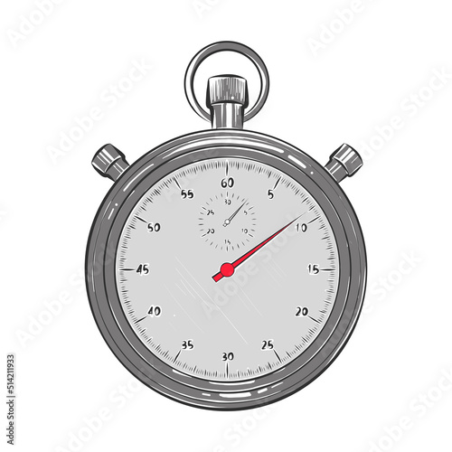 Vector engraved style illustration for posters, logo, icon, decoration and print. Hand drawn sketch of stopwatch isolated on white background. Detailed vintage woodcut style drawing.