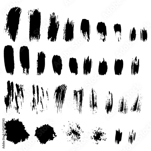 Set of vector paint strokes, brush strokes, set of paint stains, silhouette of paint strokes, set of ink splashes,set of ink blots, set of splashes