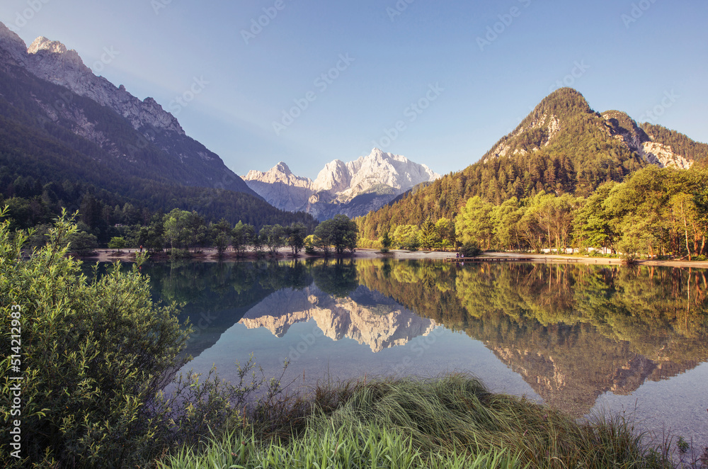 Lake Jasna in the mountains on a beautiful sunny day. 