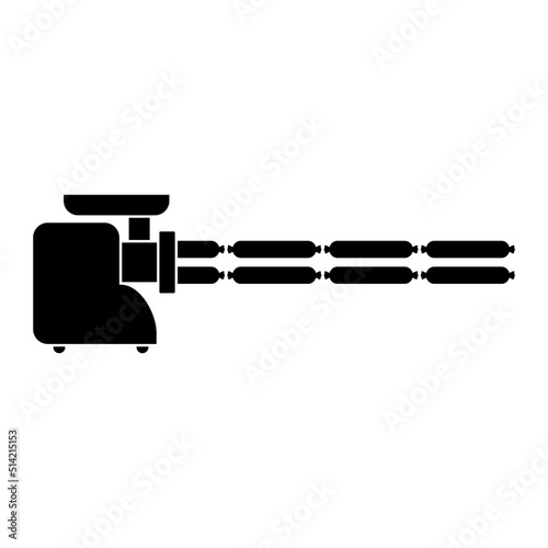 Electric meat grinder with sausage. Black silhouette. Isolated vector illustration on white background.