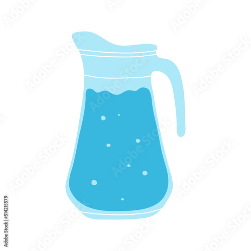 Mineral water in glass carafe element clipart in flat line style. Hand drawn vector illustration,  cartoon sketch. Fashion cute patch, badge, emblem, icon or logo. Drink more water concept.