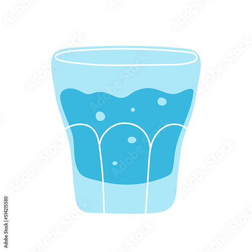 Glass of clean mineral water clipart in flat line modern style. Healthy lifestyle, hydrate motivation, drink more water concept. Hand drawn vector illustration for poster, wall art, banner.