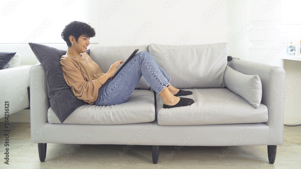 Portrait of business Asian woman, person working online at home or house, using a computer laptop notebook, technology device. People lifestyle. Portrait of business Asian woman, person working online at home or house, using a computer laptop notebook, technology device. People lifestyle.