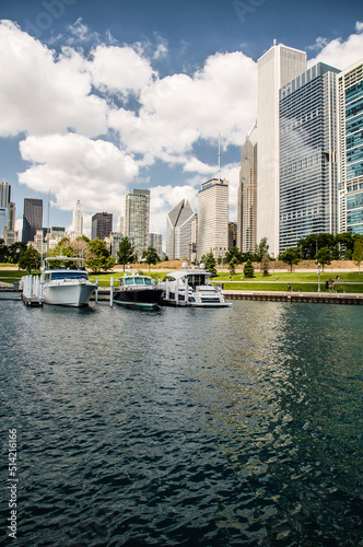Chicago marina and skyline in a beautiful summer day