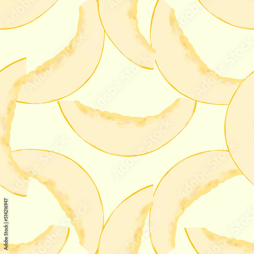 Seamless pattern with iIllustration of a melon on a yellow background