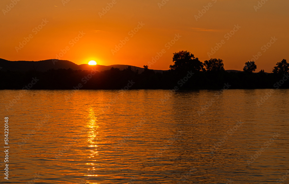 Danube bend sunset in summer 2022