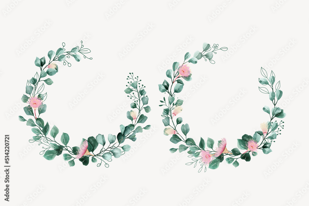 Watercolor Eucalyptus Wreath and background Design