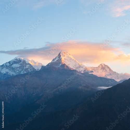 Misty mountains, morning in Himalayas, Nepal, Annapurna conservation area