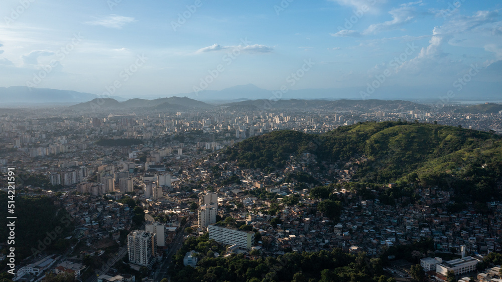 Aerial view of the North Zone of the City of Rio de Janeiro, with its neighborhoods, streets, and favelas. Brazil