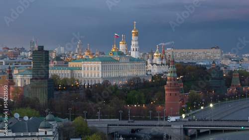 Moscow Kremlin, Kremlin Embankment and Moscow River at night in Moscow, Russia. 