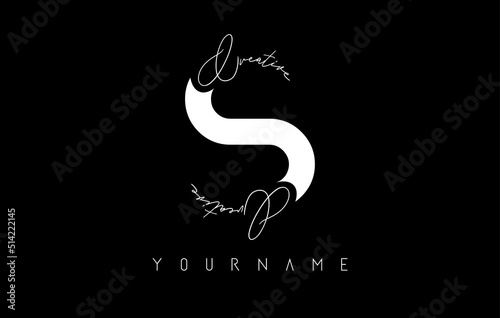 Creative S logo with cuts and handwritten text concept design. Letter with geometric design.