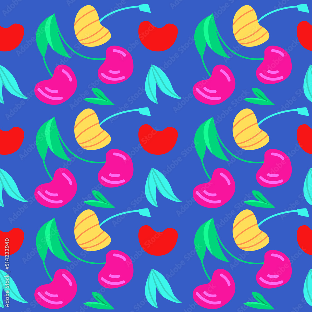Cherry seamless pattern. Bright colorful summer background. Perfect for textile, wrapping, packaging and wallpapers. Cherry seamless pattern. Bright colorful summer background. Perfect for textile, wrapping, packaging and wallpapers.