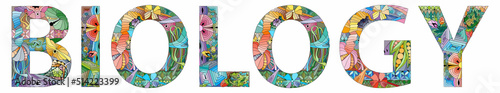 BIOLOGY in the style of abstract hand drawing. Letters with ornament