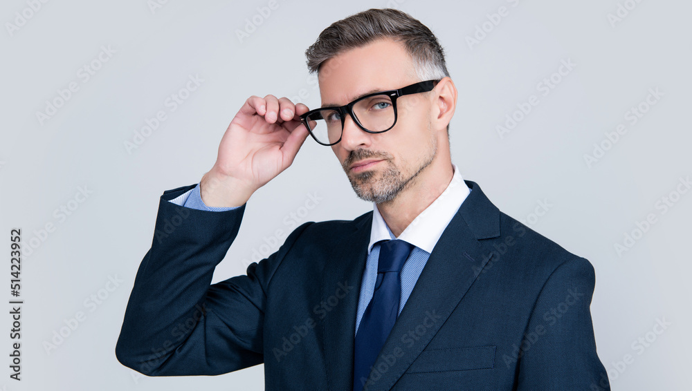grizzled leader in formal business suit and spectacles grizzled leader in formal business suit and spectacles
