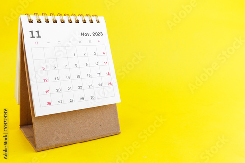 calendar November 2023 on a yellow background