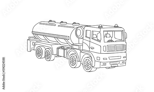 Cistern truck, side view. Commercial vehicles. Heavy special transport for transportation of oil, gasoline, liquid fuel. Wheeled powerful fuel tanker. Logistics business. Tank truck. Sketch