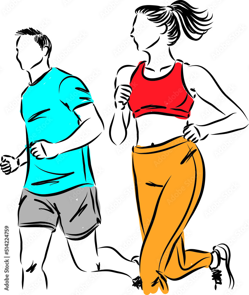 fitness couple running footing man and woman vector illustration