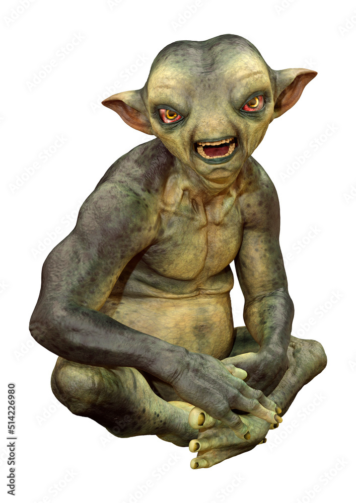 3D Rendering Green Alien on White 3D Rendering Green Alien on White