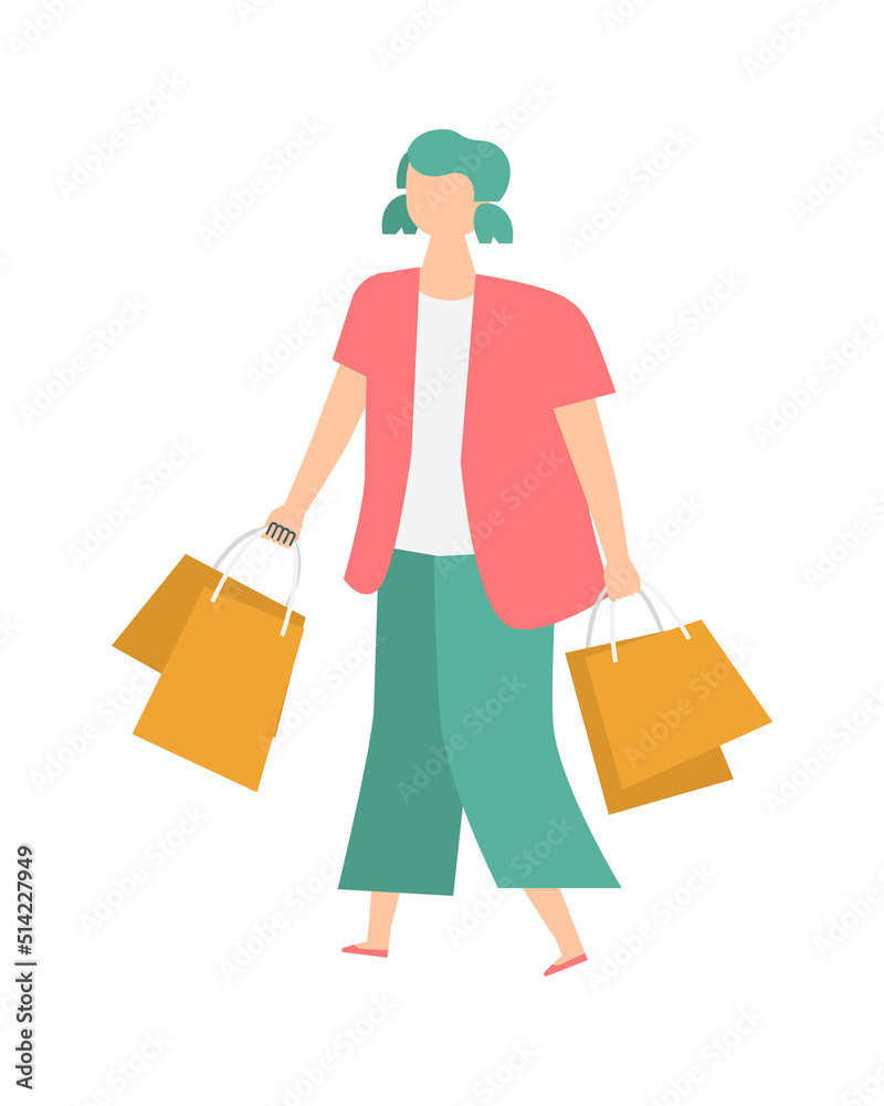 ショッピングする女性のイラスト