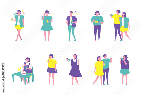 スマホを使う人々のイラストセット