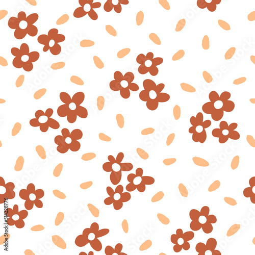 Simple oval spots and flowers seamless pattern. 