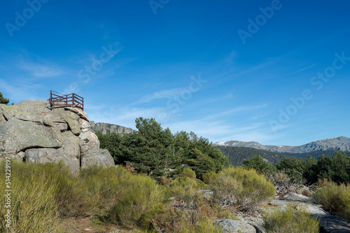 Views of Guadarrama Mountains from Vicente Aleixandre lookout, in Fuenfria Valley, municipality of Cercedilla, province of Madrid, Spain photo