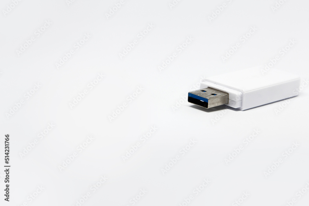 USB memory stick, digital data storage drive on white background USB memory stick, digital data storage drive on white background