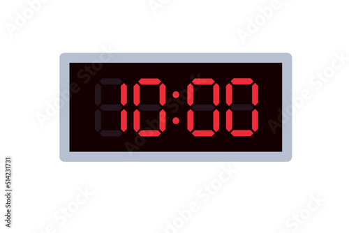 Vector flat illustration of a digital clock displaying 10.00 . Illustration of alarm with digital number design. Clock icon for hour, watch, alarm signs
