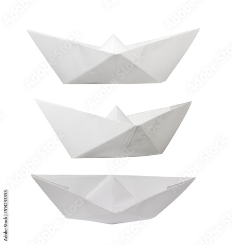 Set of paper boat isolated on white background