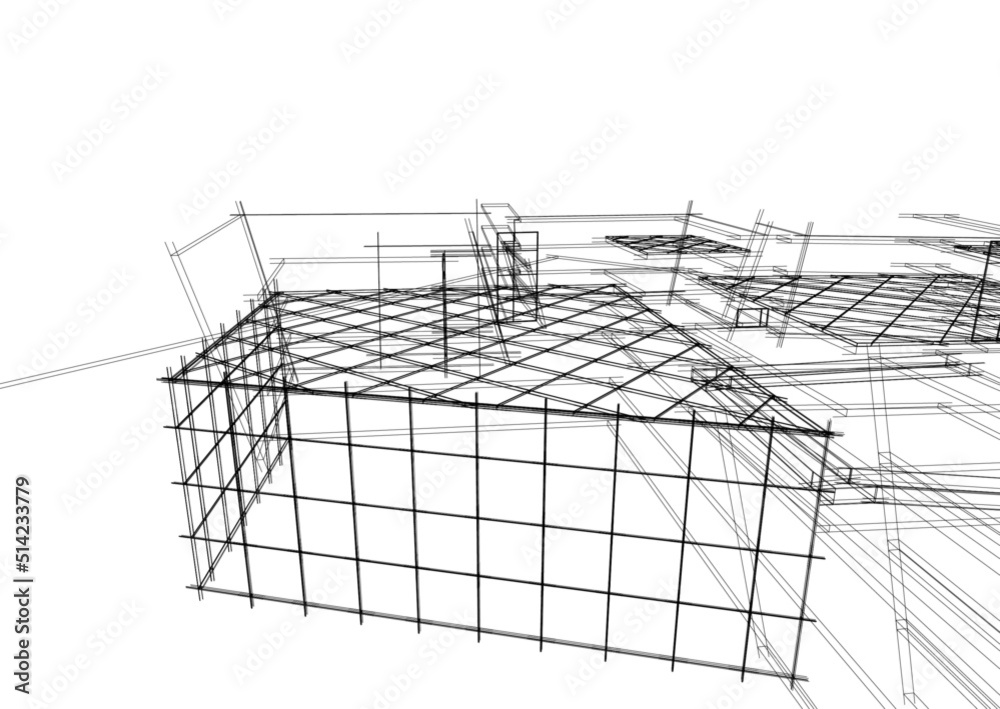 View of modern architecture 3d illustration View of modern architecture 3d illustration