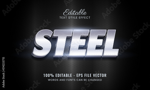Steel editable text effect metallic and shiny text style in steel background Premium Vector