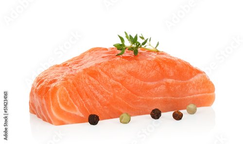 Fresh raw Salmon fish steak whith green scum on white background