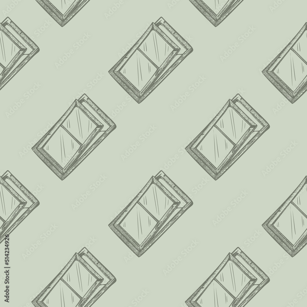 Obraz premium Windows lean forward engraved seamless pattern. Retro frame glass window hand drawn style.