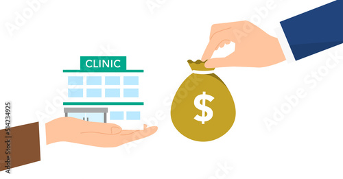クリニックとお金のイラストイメージ、ベクター