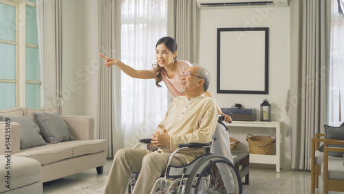 Portrait of happy smiling Asian Family living together at home in family relationship. reunion. Love of father, daughter. People lifestyle.
