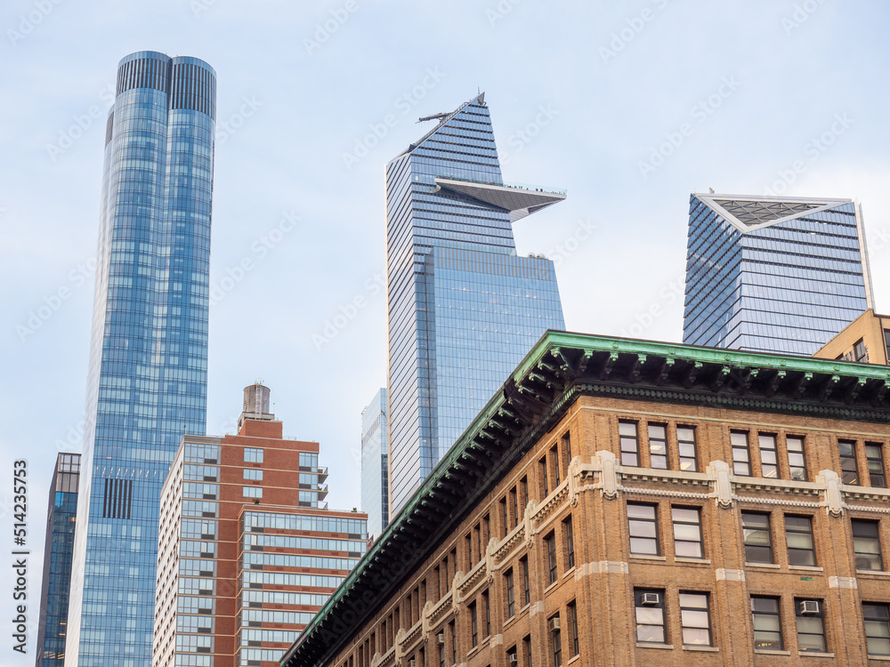 Tall skyscraper buildings near Hudson Yards in Manhattan New York City