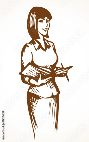 Secretary with a notepad. Vector drawing