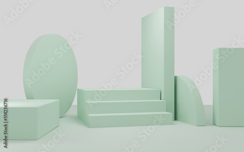 Pastel color product background stand or podium pedestal on empty display with pastel backdrops. 3D rendering.