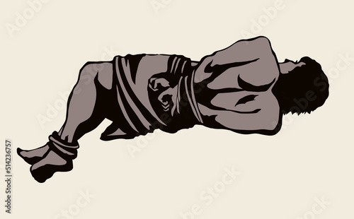 Man With hands tied. Vector drawing
