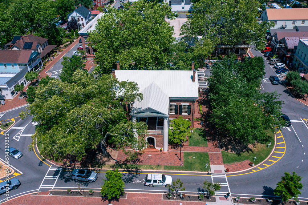 Aerial view of the Dahlonega Gold Museum in the central square of the town Aerial view of the Dahlonega Gold Museum in the central square of the town