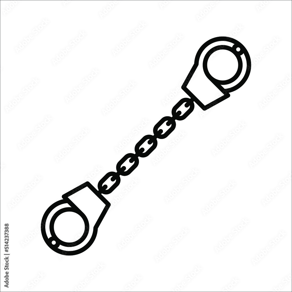 Handcuff icon, Vector illustration on white background. Handcuff, Police Equipment sign design template for web and mobile UI element Handcuff icon, Vector illustration on white background. Handcuff, Police Equipment sign design template for web and mobile UI element