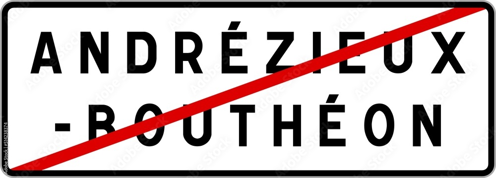 Fototapeta premium Panneau sortie ville agglomération Andrézieux-Bouthéon / Town exit sign Andrézieux-Bouthéon