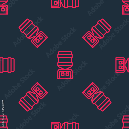 Red line Water cooler for office and home icon isolated seamless pattern on black background. Water dispenser. Bottle office, plastic and liquid. Vector